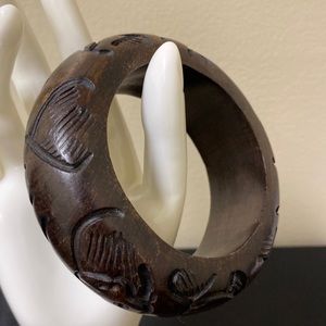 Vintage boho ethnic chunky carved wood bangle bracelet